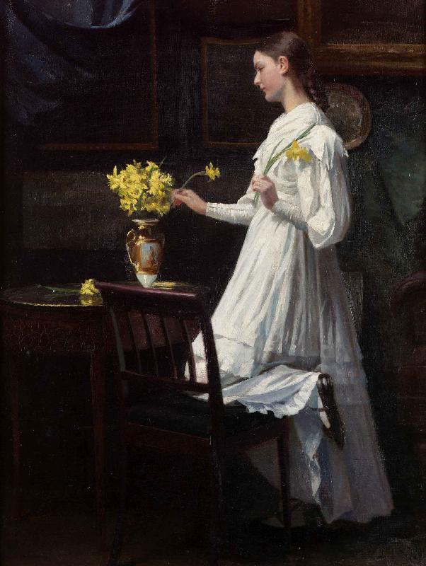 Carl d Unker Arranging daffodils oil painting image